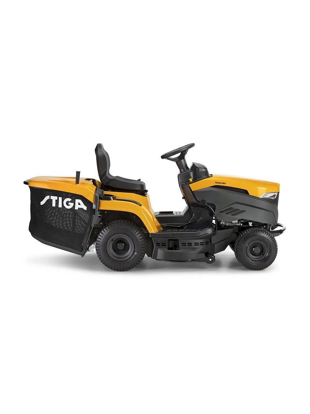 STIGA Estate 384 z boku – žací ústrojí 84 cm a zadní sběrný koš